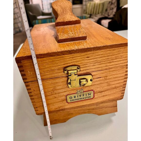 VINTAGE 1950’s ERA GRIFFIN SHINE MASTER SHOE SHINE BOX OAK WOOD - Picture 10 of 13